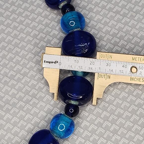 Chunky Blue Glass Beaded Necklace Retro Statement Jewelry - Picture 6 of 8